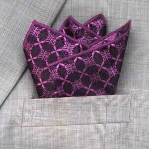 Gascoigne Purple Pocket Square Fancy Geometric Men's